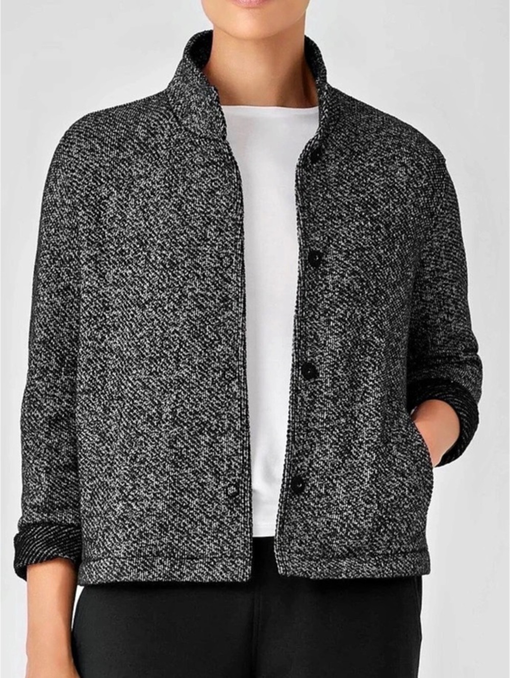 EILEEN FISHER Organic Cotton Terry Stand Collar Jacket Size Large